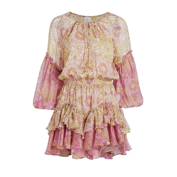 Misa Los Angeles Viviana Mini Dress Floral Medallion Mix Ruffle Print Mini Dress - Picture 3 of 16